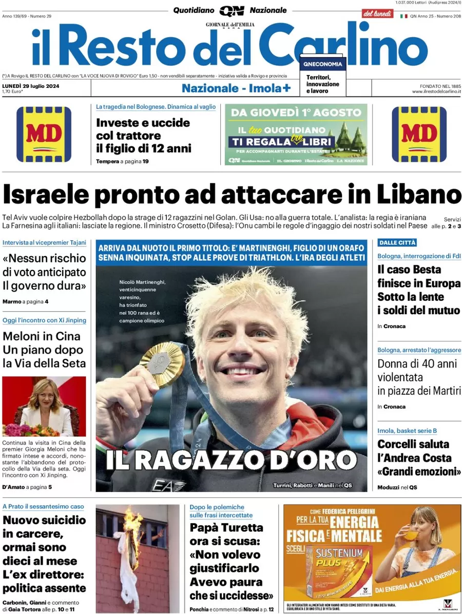 anteprima della prima pagina di il-resto-del-carlino del 29/07/2024