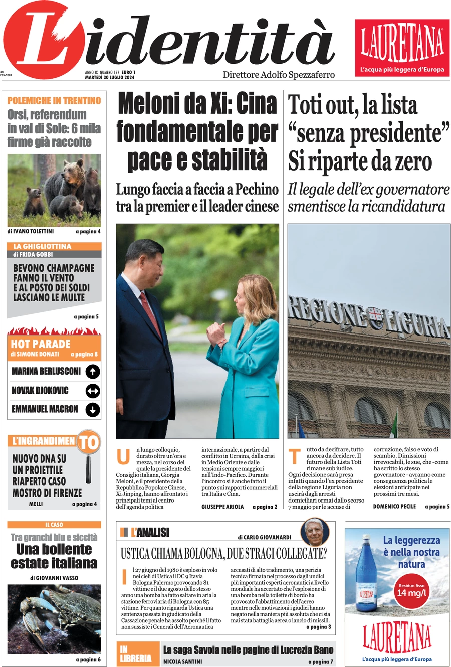 anteprima della prima pagina di lidentit del 29/07/2024
