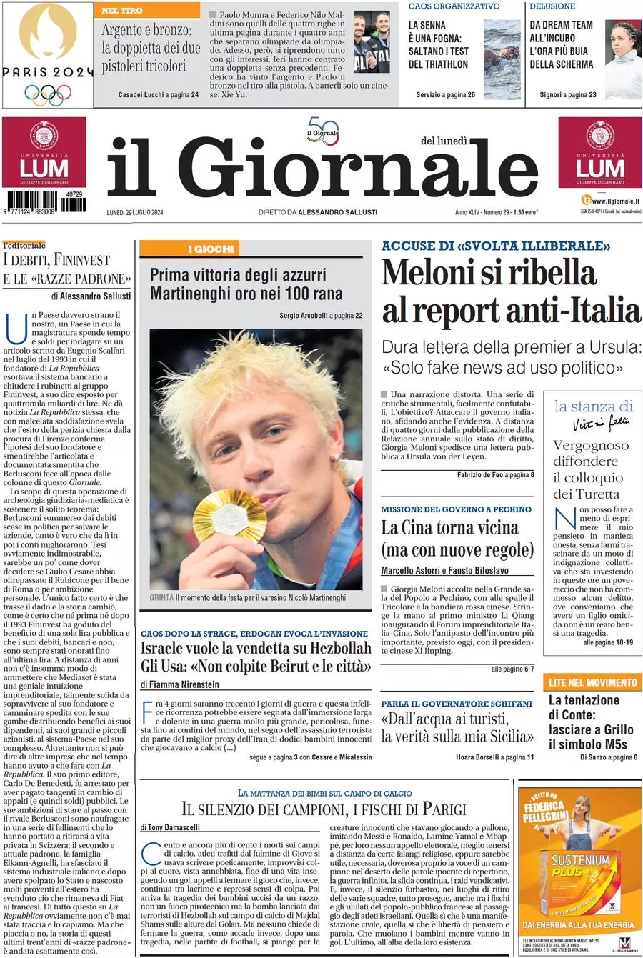 anteprima della prima pagina di il-giornale del 29/07/2024