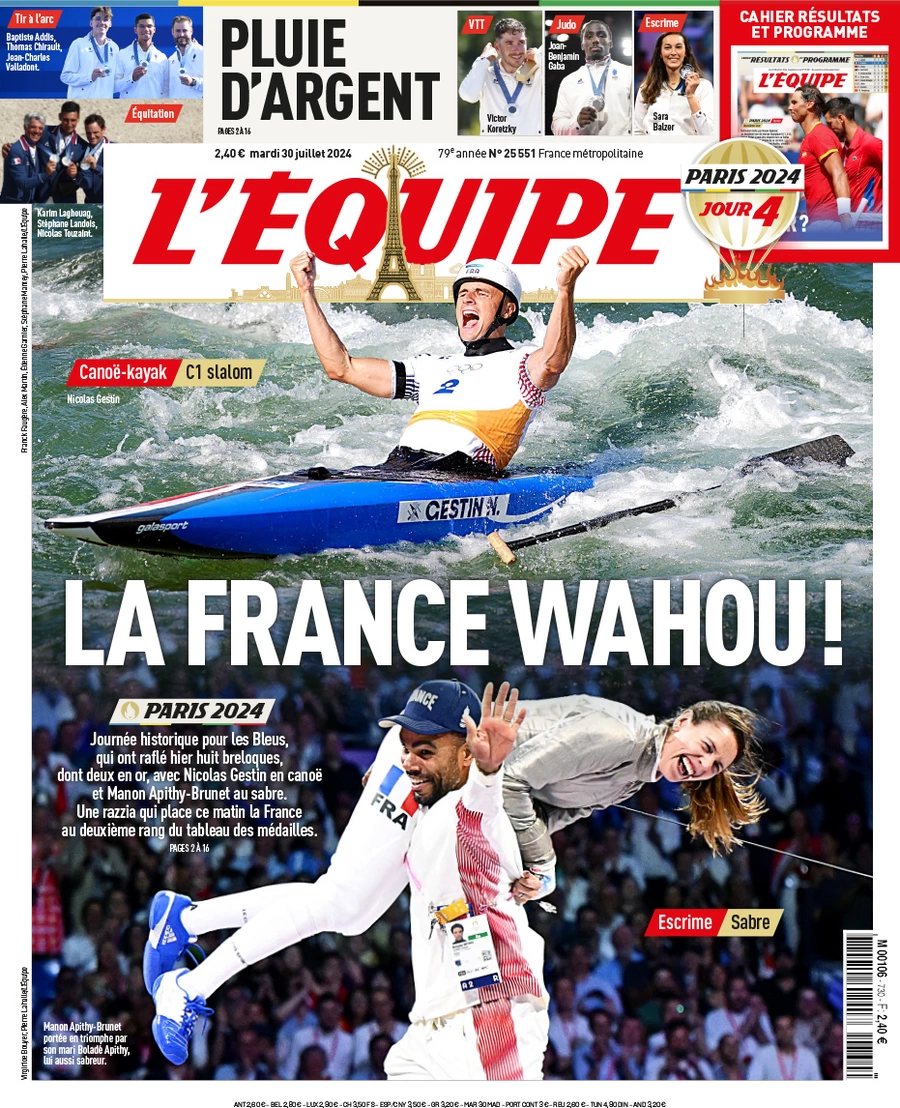 anteprima della prima pagina di lequipe del 30/07/2024