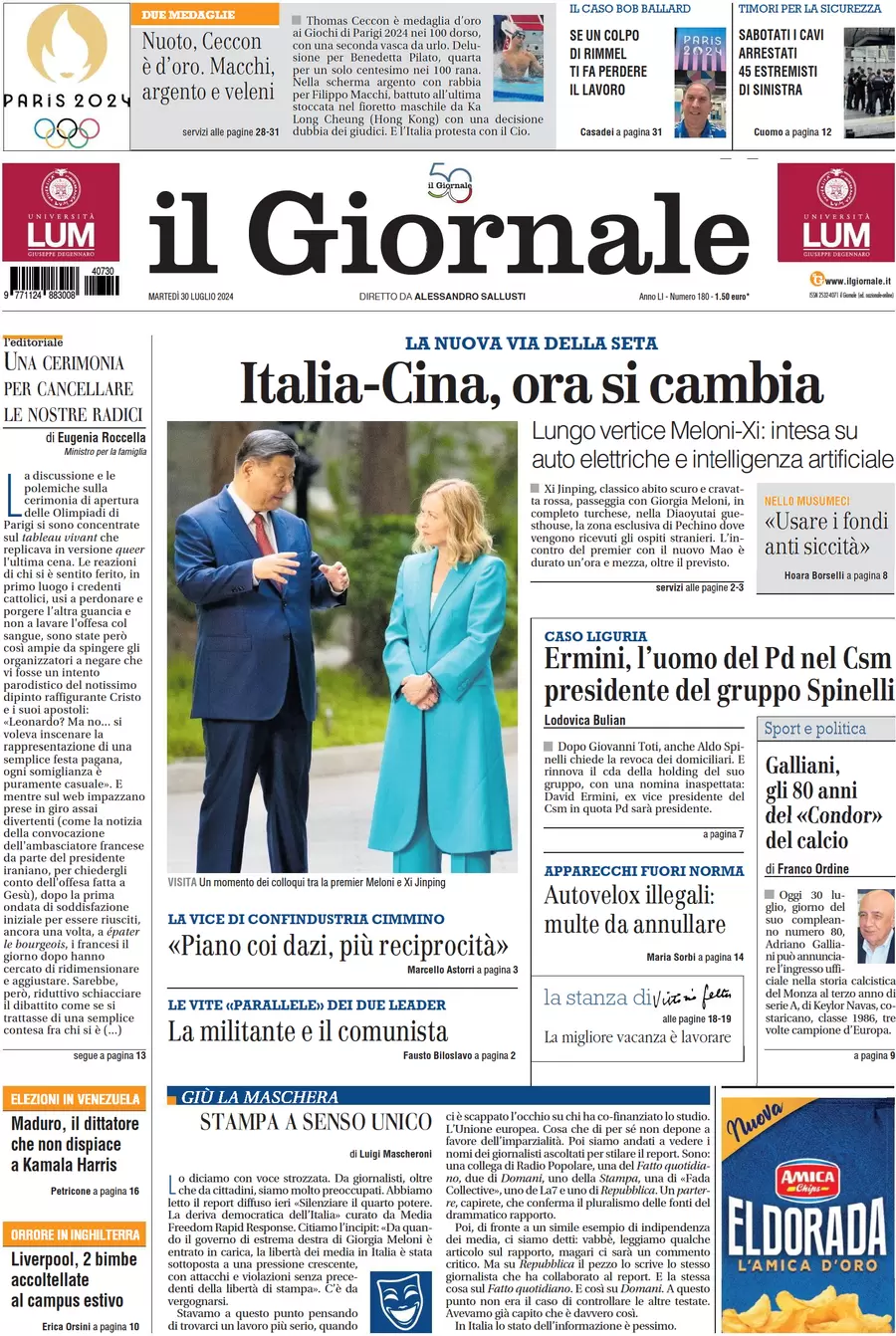 anteprima della prima pagina di il-giornale del 30/07/2024