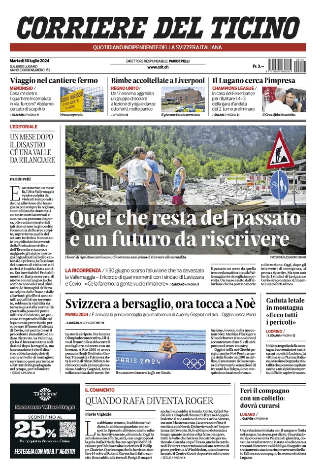 anteprima della prima pagina di corriere-del-ticino del 30/07/2024