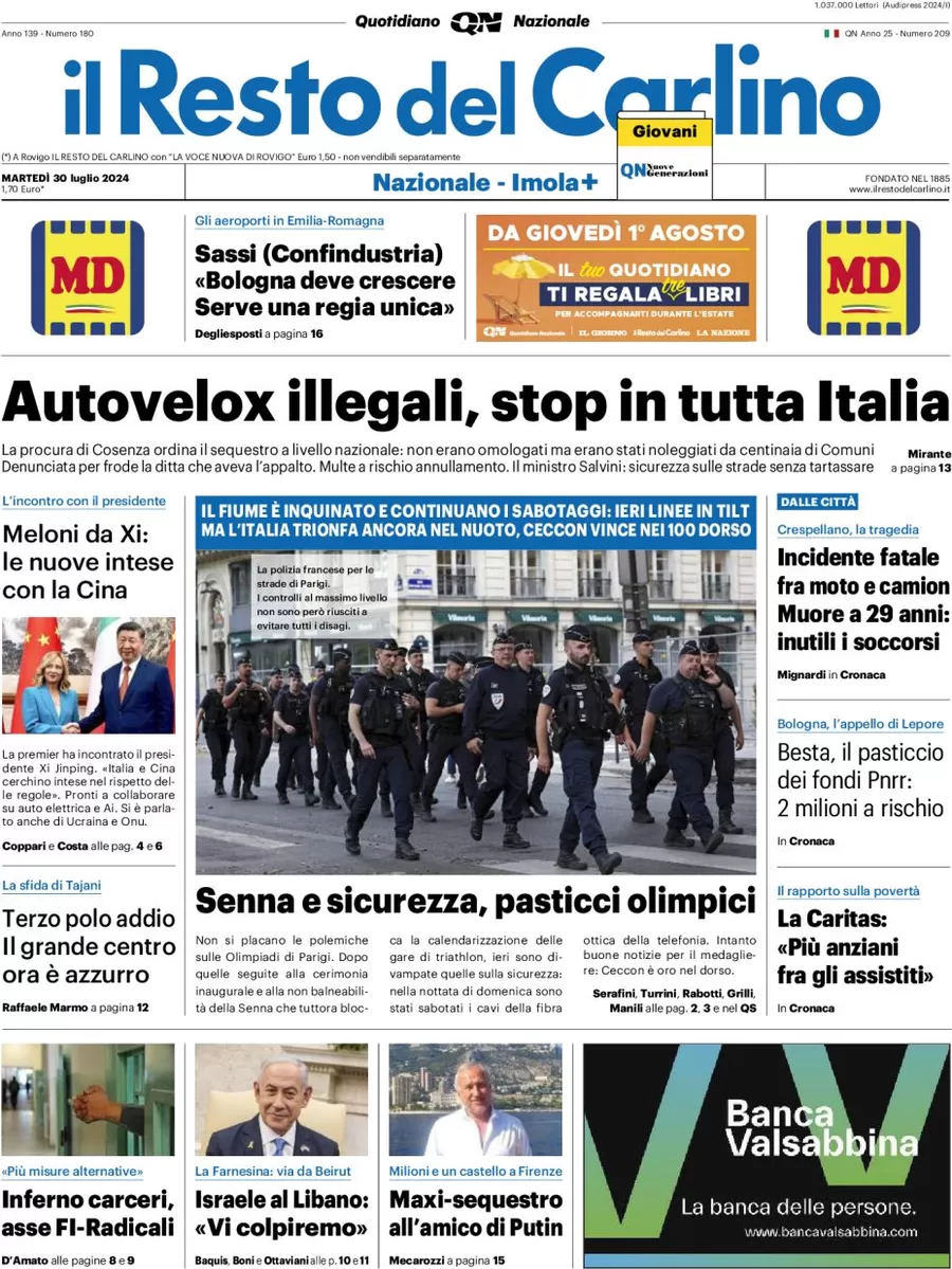 anteprima della prima pagina di il-resto-del-carlino del 30/07/2024