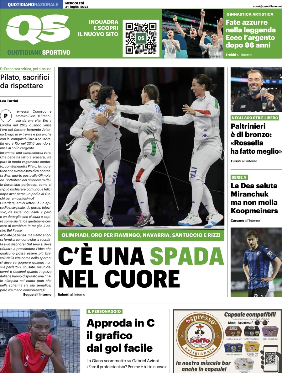 anteprima della prima pagina di qs-quotidiano-sportivo del 31/07/2024