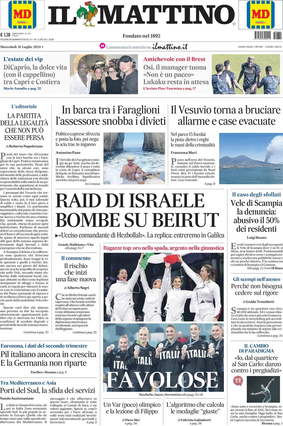 anteprima della prima pagina di il-mattino del 31/07/2024