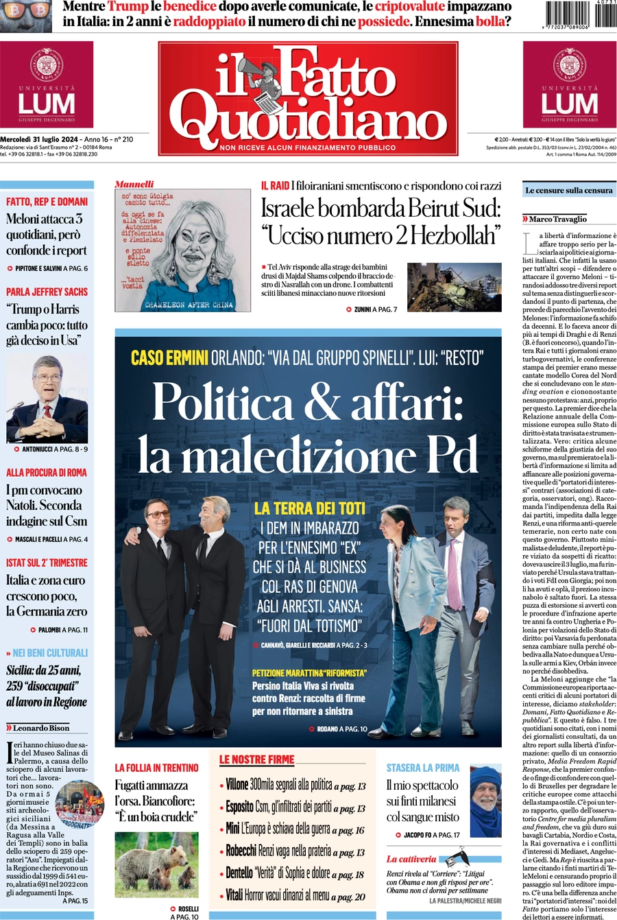 anteprima della prima pagina di il-fatto-quotidiano del 31/07/2024