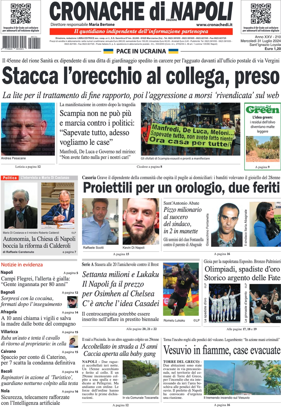 anteprima della prima pagina di cronache-di-napoli del 31/07/2024