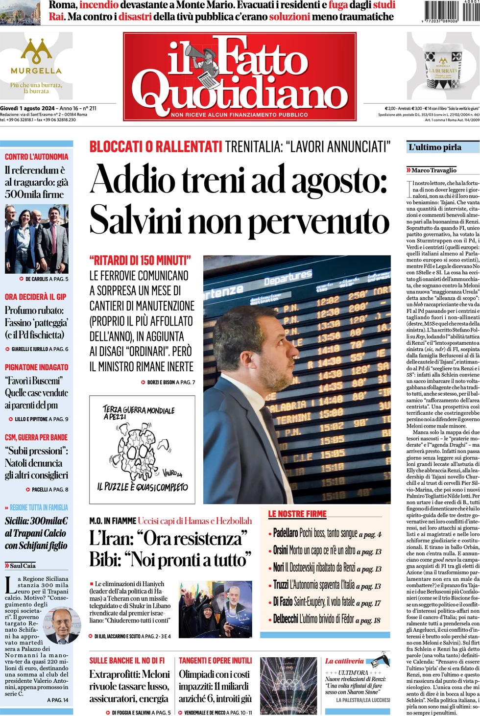 anteprima della prima pagina di il-fatto-quotidiano del 01/08/2024