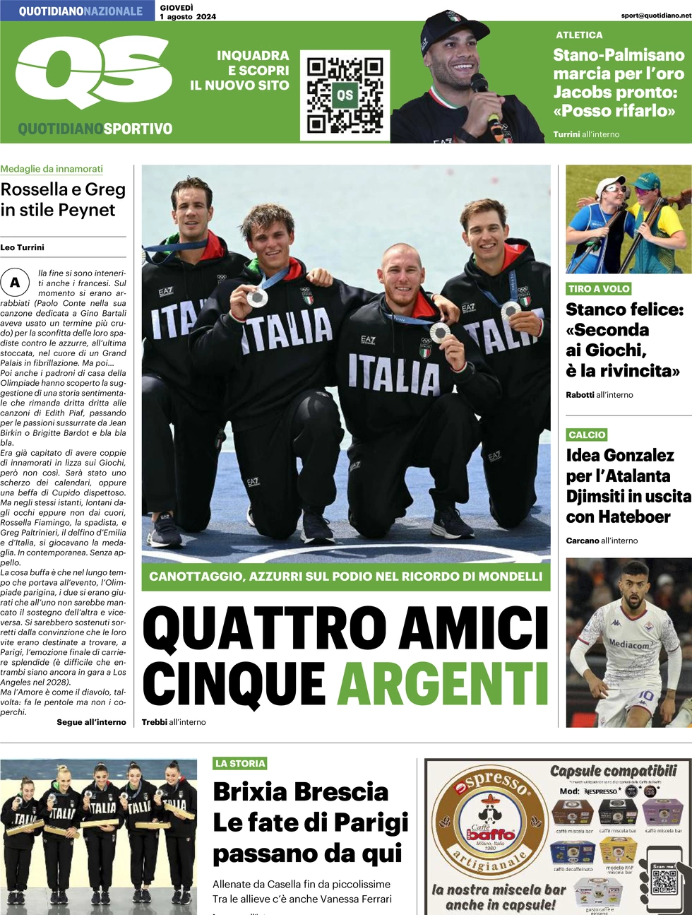 anteprima della prima pagina di qs-quotidiano-sportivo del 01/08/2024