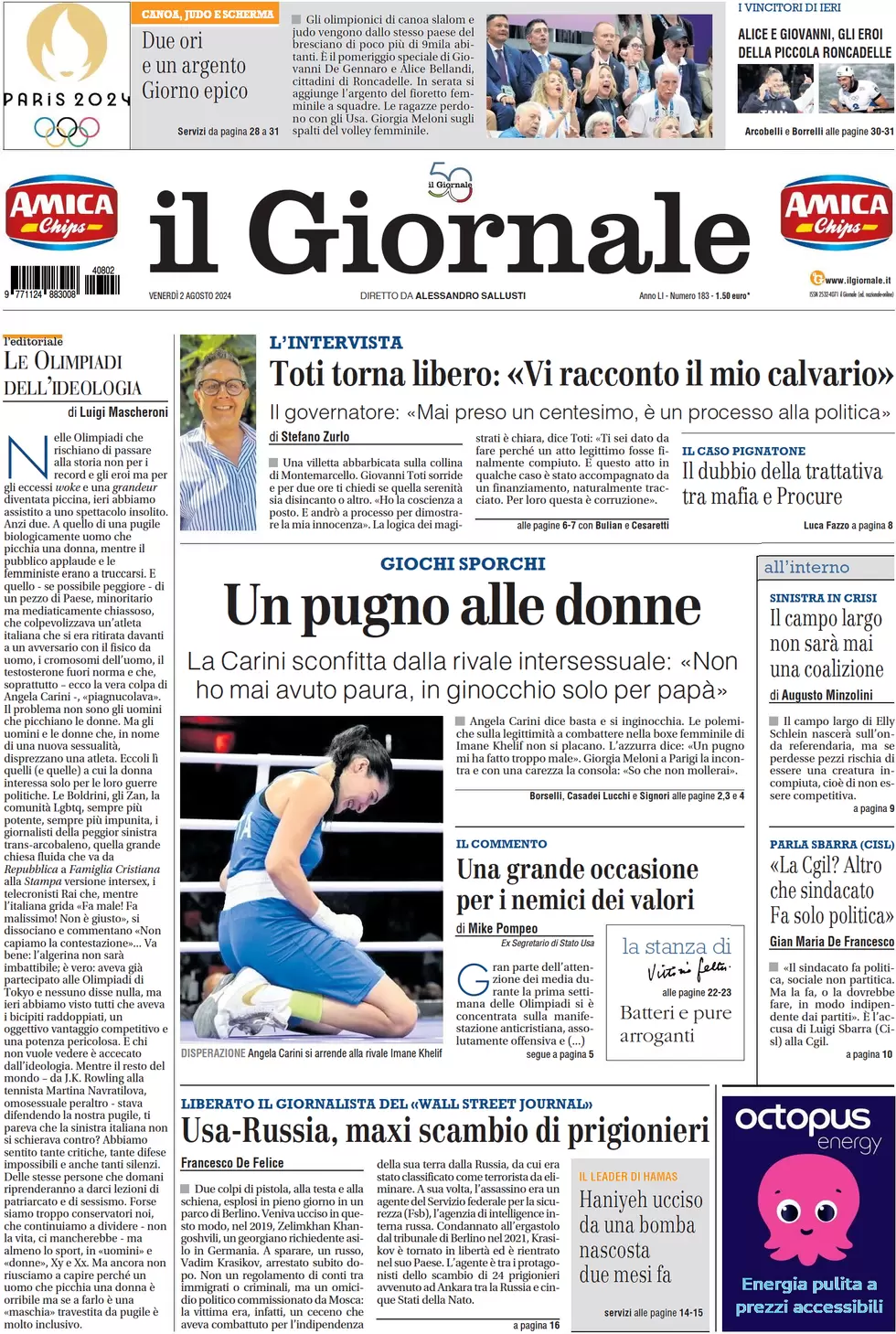 anteprima della prima pagina di il-giornale del 02/08/2024