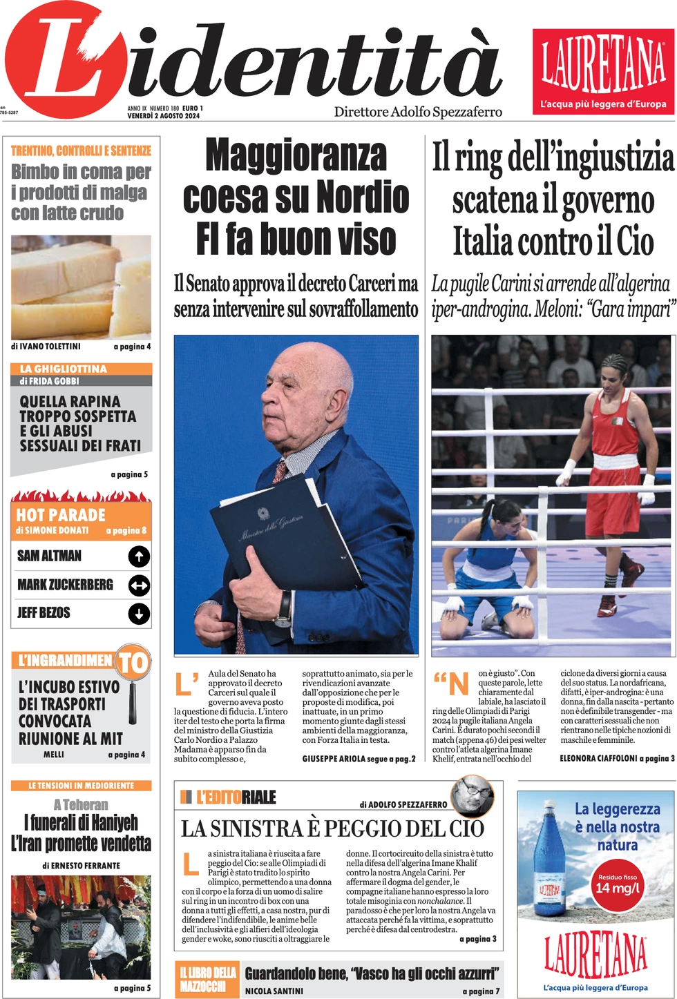 anteprima della prima pagina di lidentit del 02/08/2024