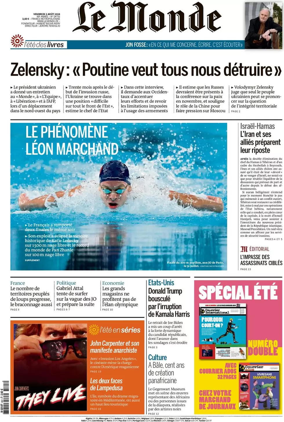 anteprima della prima pagina di le-monde del 02/08/2024