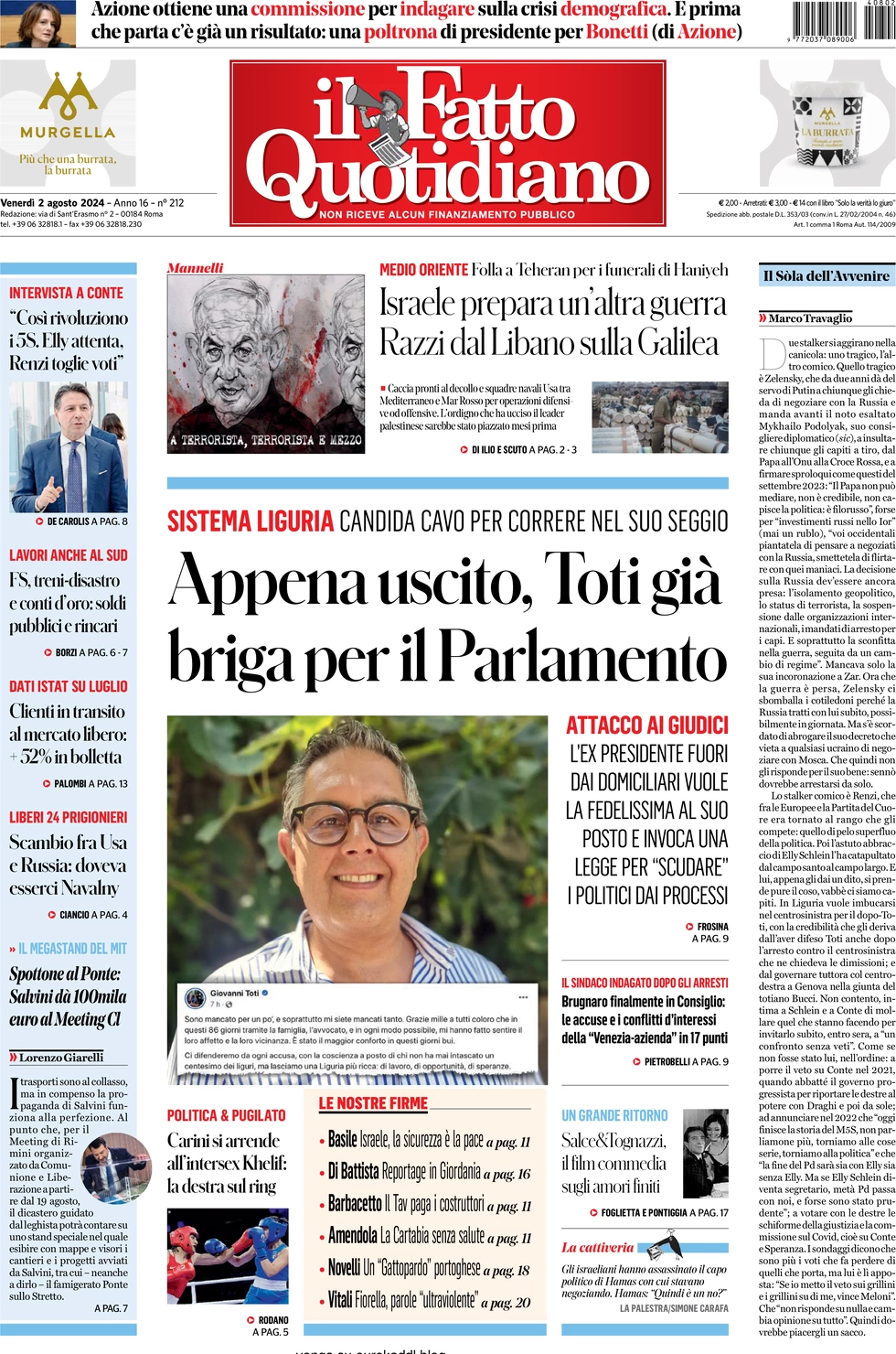 anteprima della prima pagina di il-fatto-quotidiano del 02/08/2024