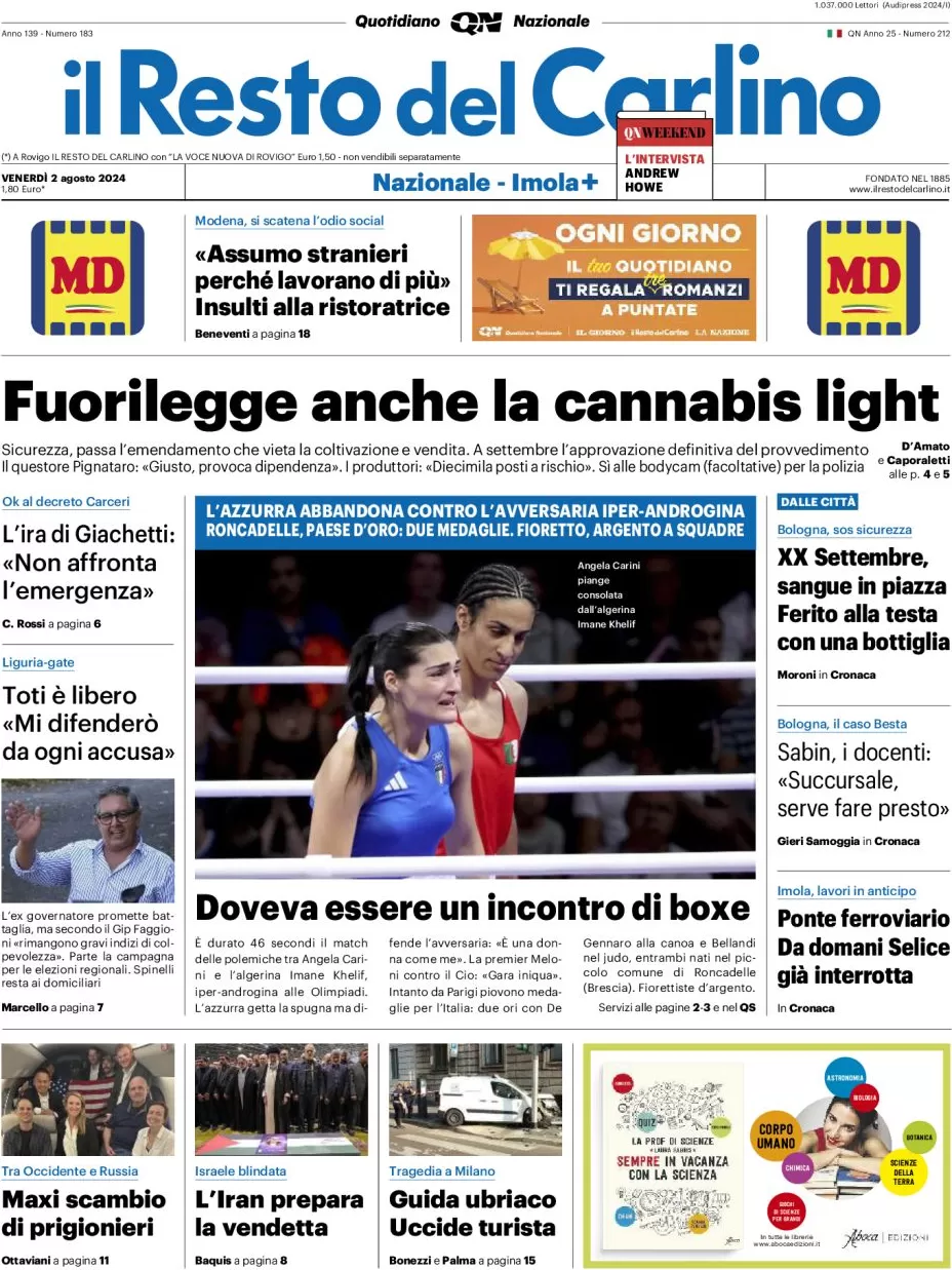 anteprima della prima pagina di il-resto-del-carlino del 02/08/2024