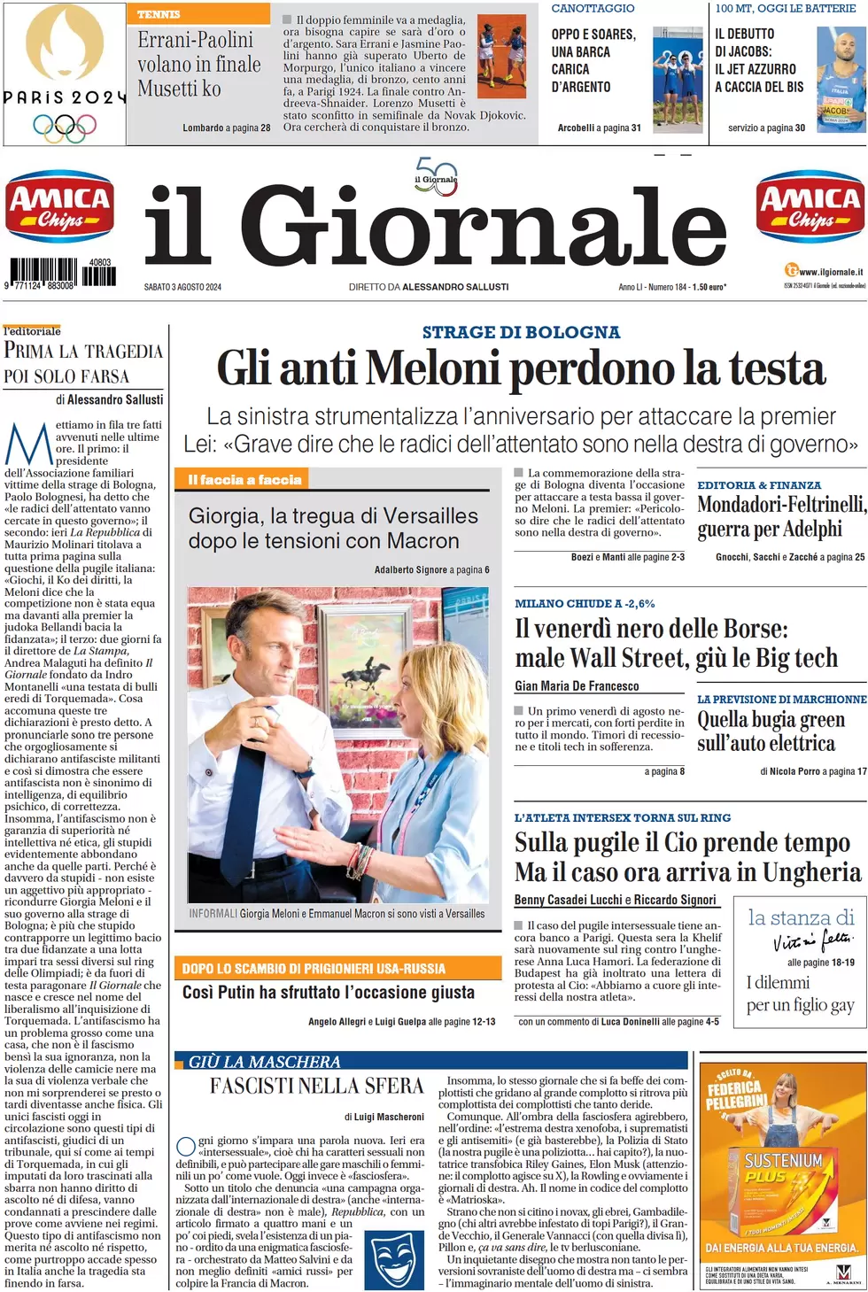 anteprima della prima pagina di il-giornale del 03/08/2024