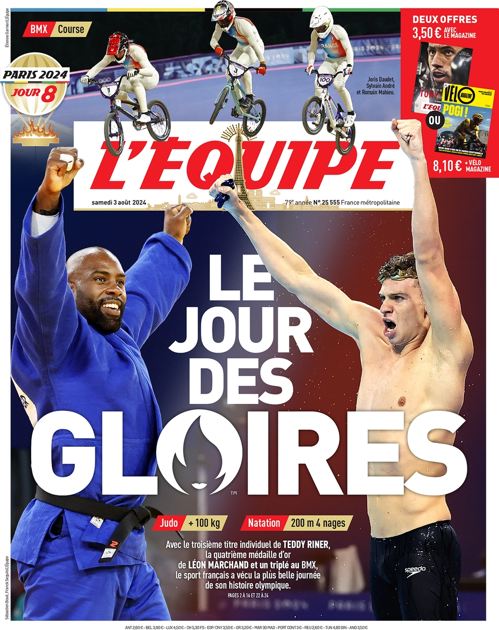 anteprima della prima pagina di lequipe del 03/08/2024