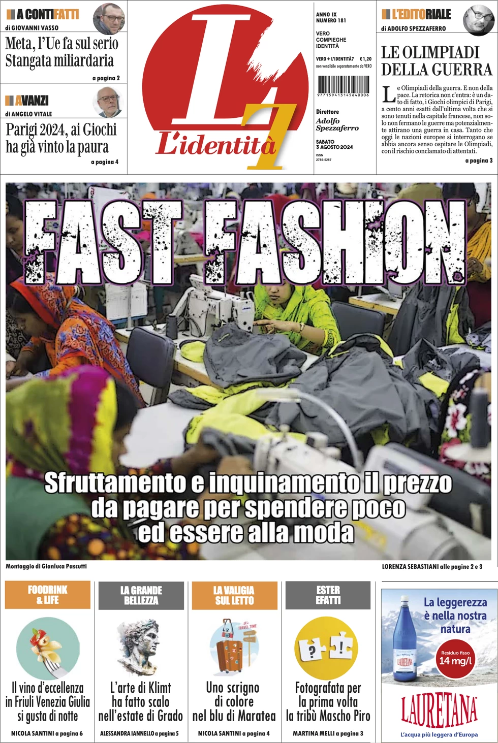 anteprima della prima pagina di lidentit del 03/08/2024