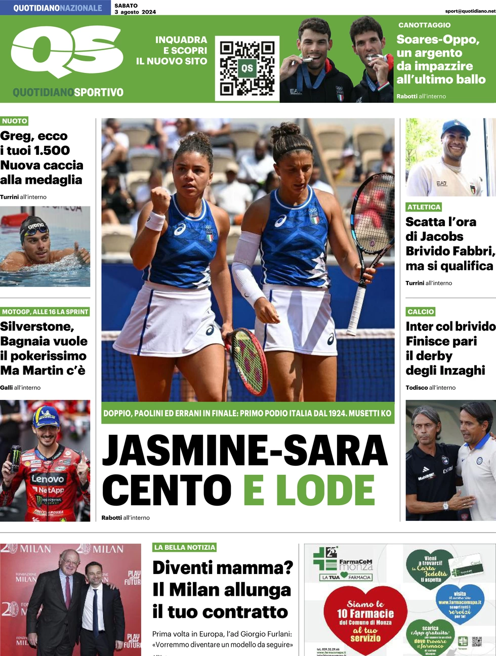 anteprima della prima pagina di qs-quotidiano-sportivo del 03/08/2024