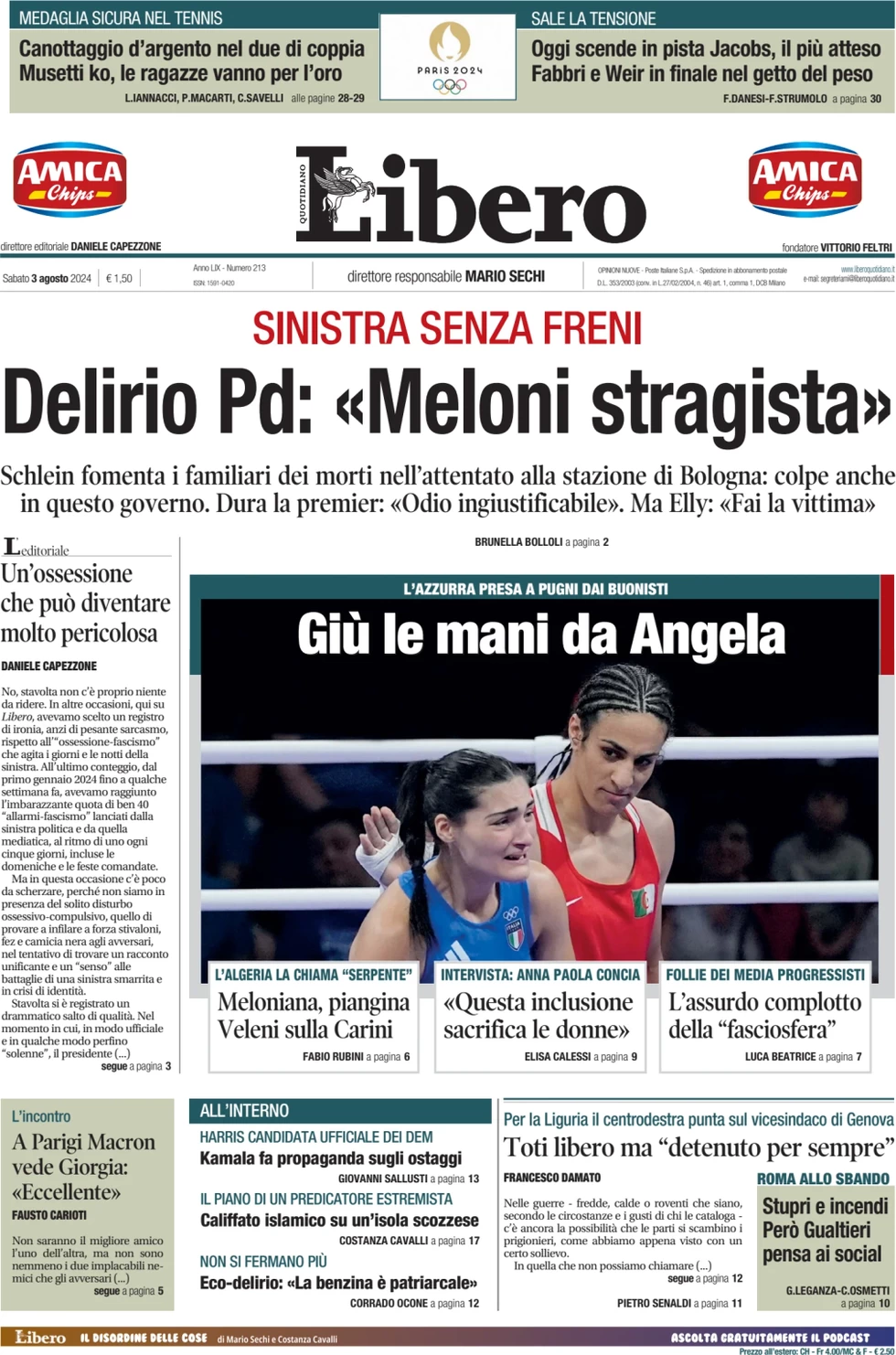 anteprima della prima pagina di libero-quotidiano del 03/08/2024