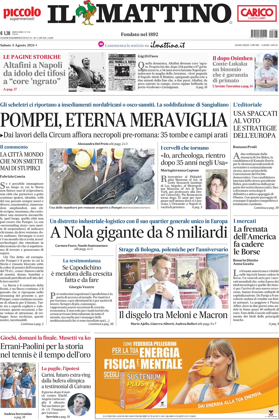 anteprima della prima pagina di il-mattino del 03/08/2024