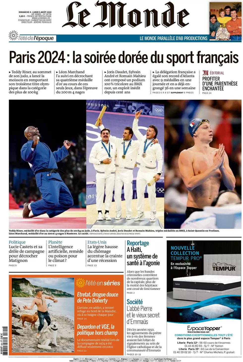 anteprima della prima pagina di le-monde del 03/08/2024