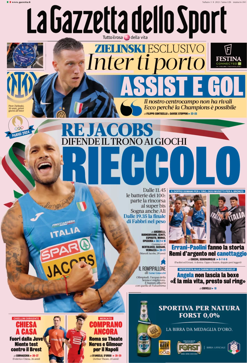 anteprima della prima pagina di la-gazzetta-dello-sport del 03/08/2024