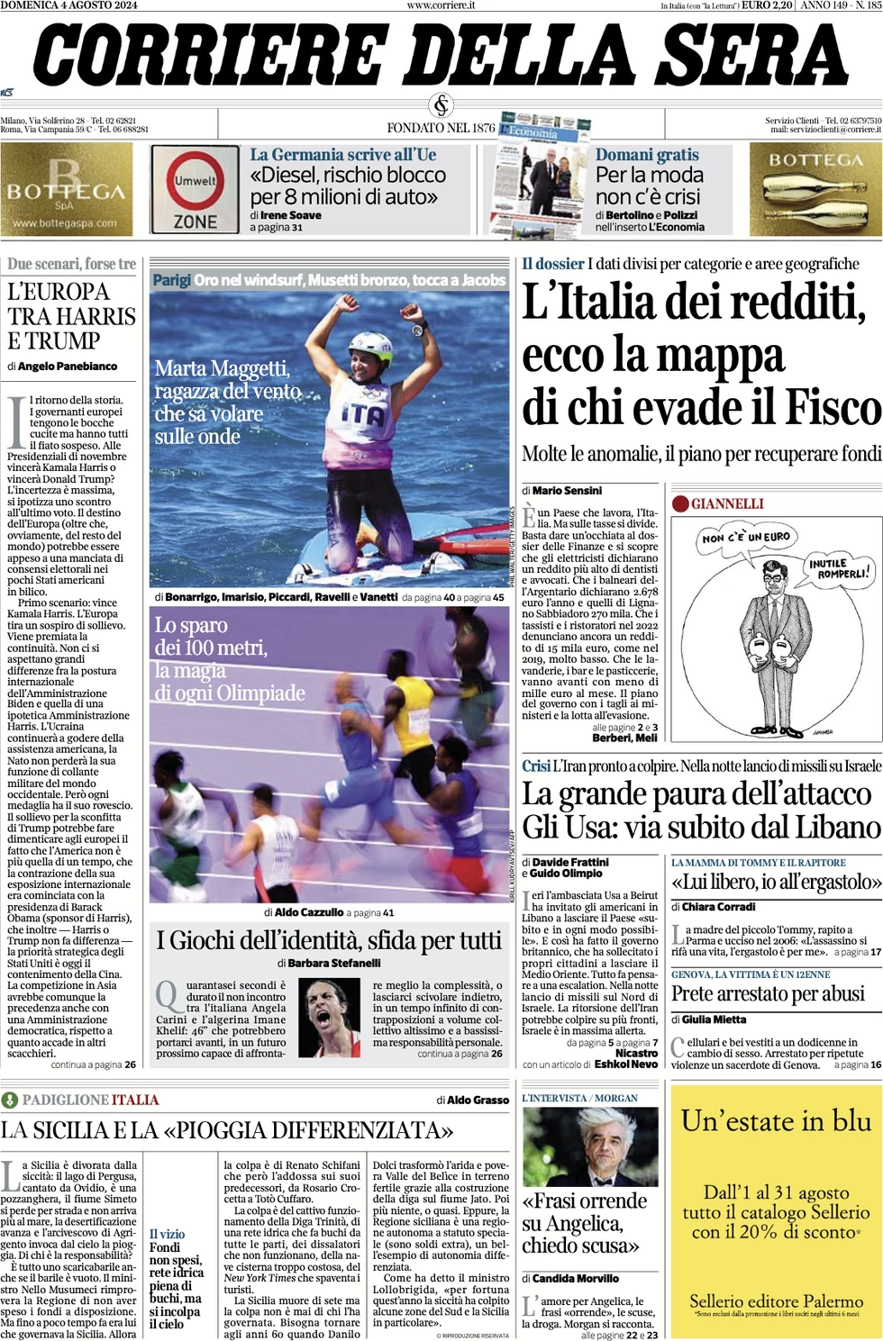 anteprima della prima pagina di corriere-della-sera del 04/08/2024