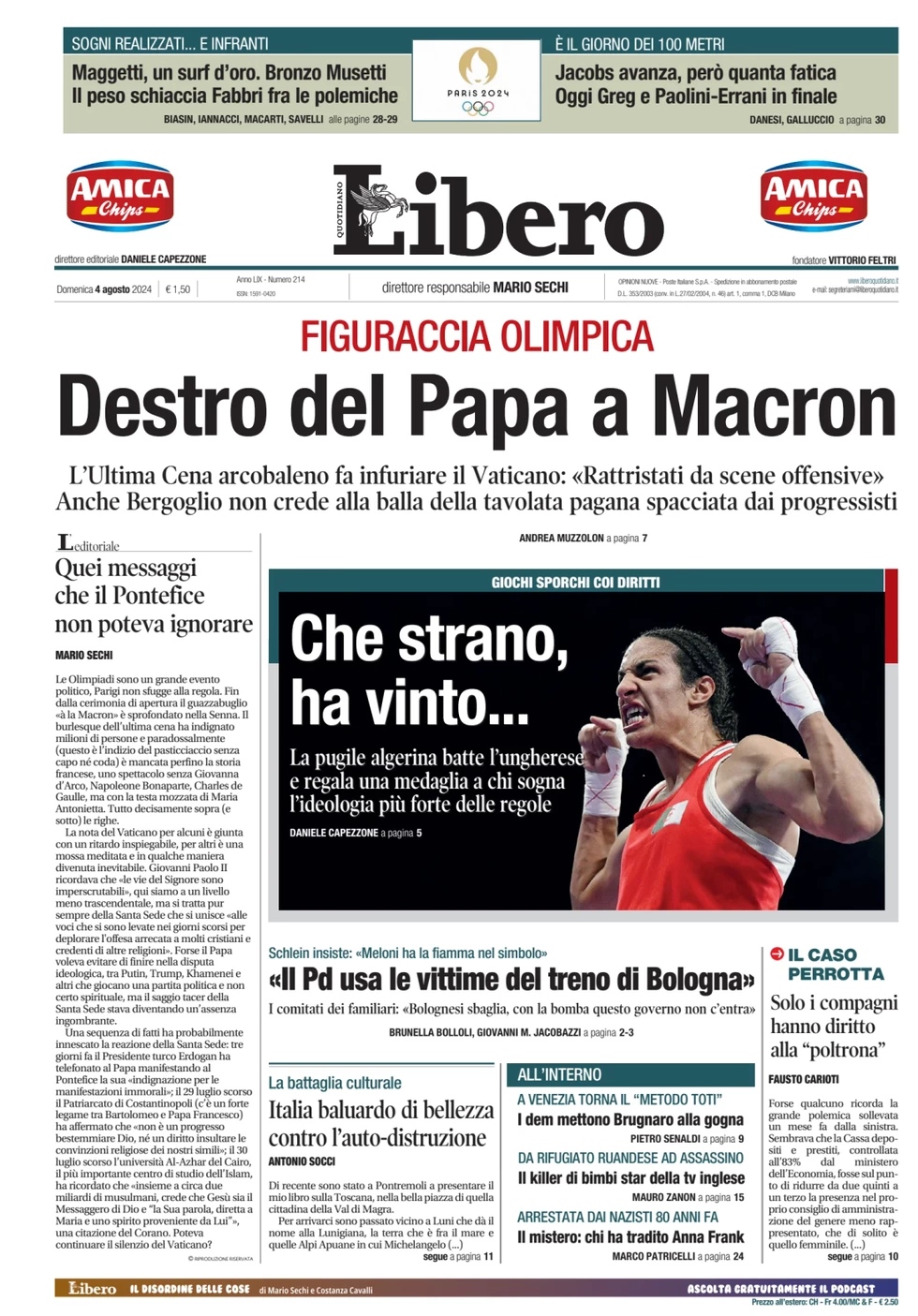 anteprima della prima pagina di libero-quotidiano del 04/08/2024