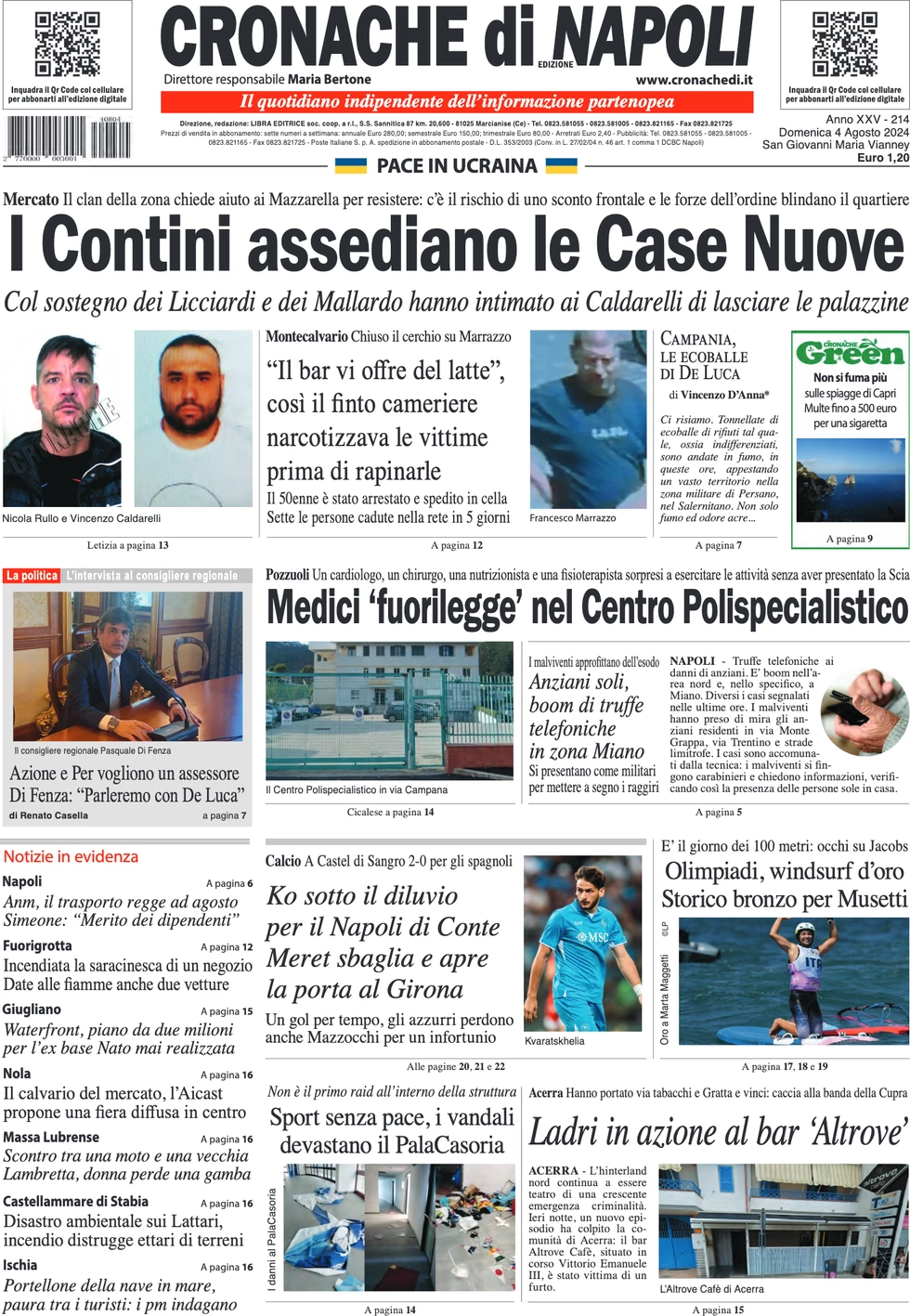 anteprima della prima pagina di cronache-di-napoli del 04/08/2024