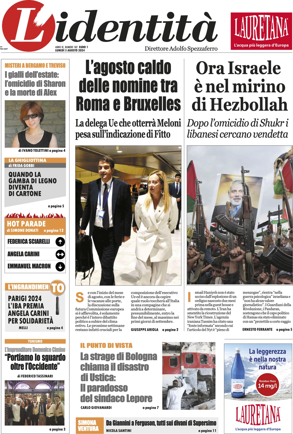 anteprima della prima pagina di lidentit del 04/08/2024