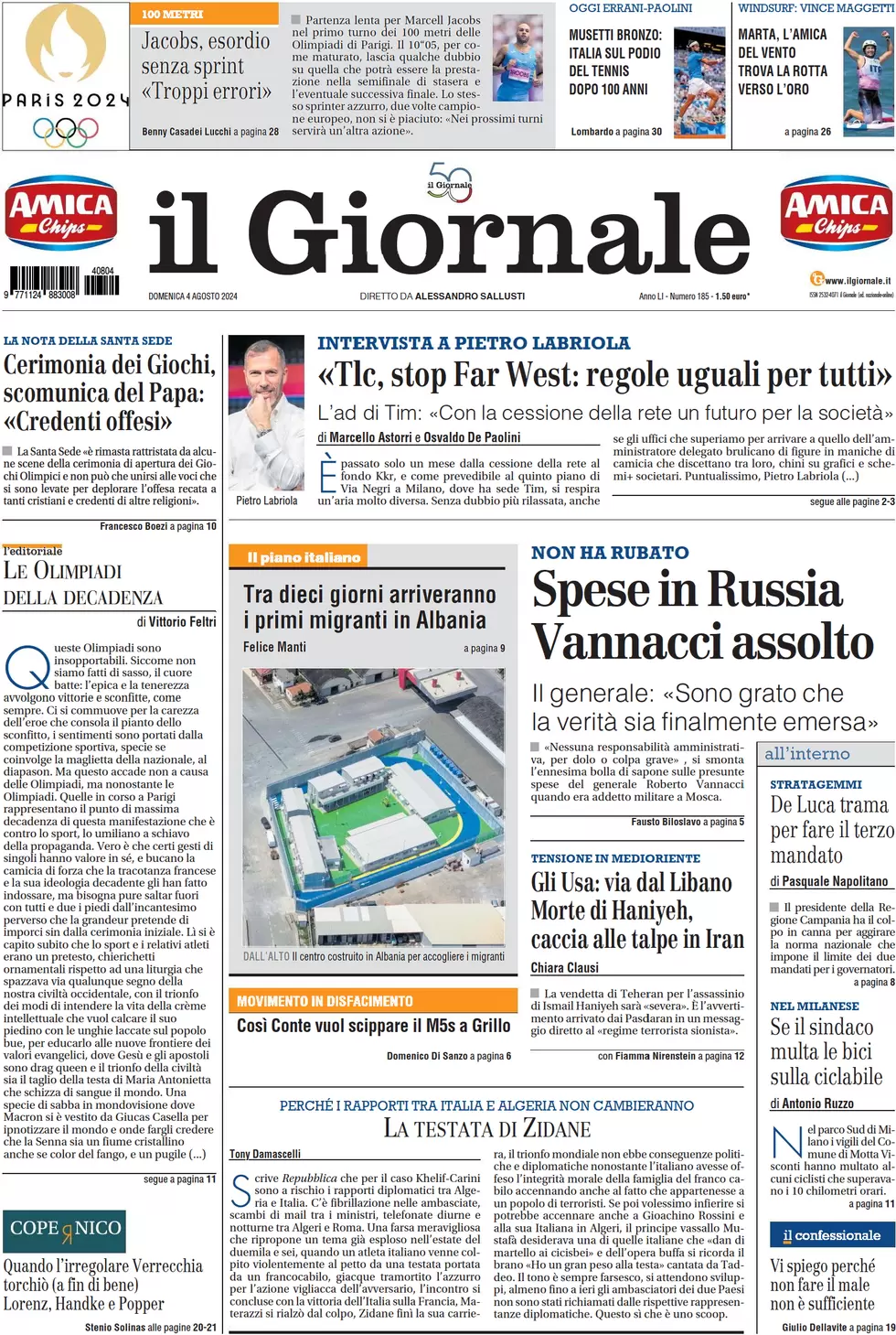 anteprima della prima pagina di il-giornale del 04/08/2024