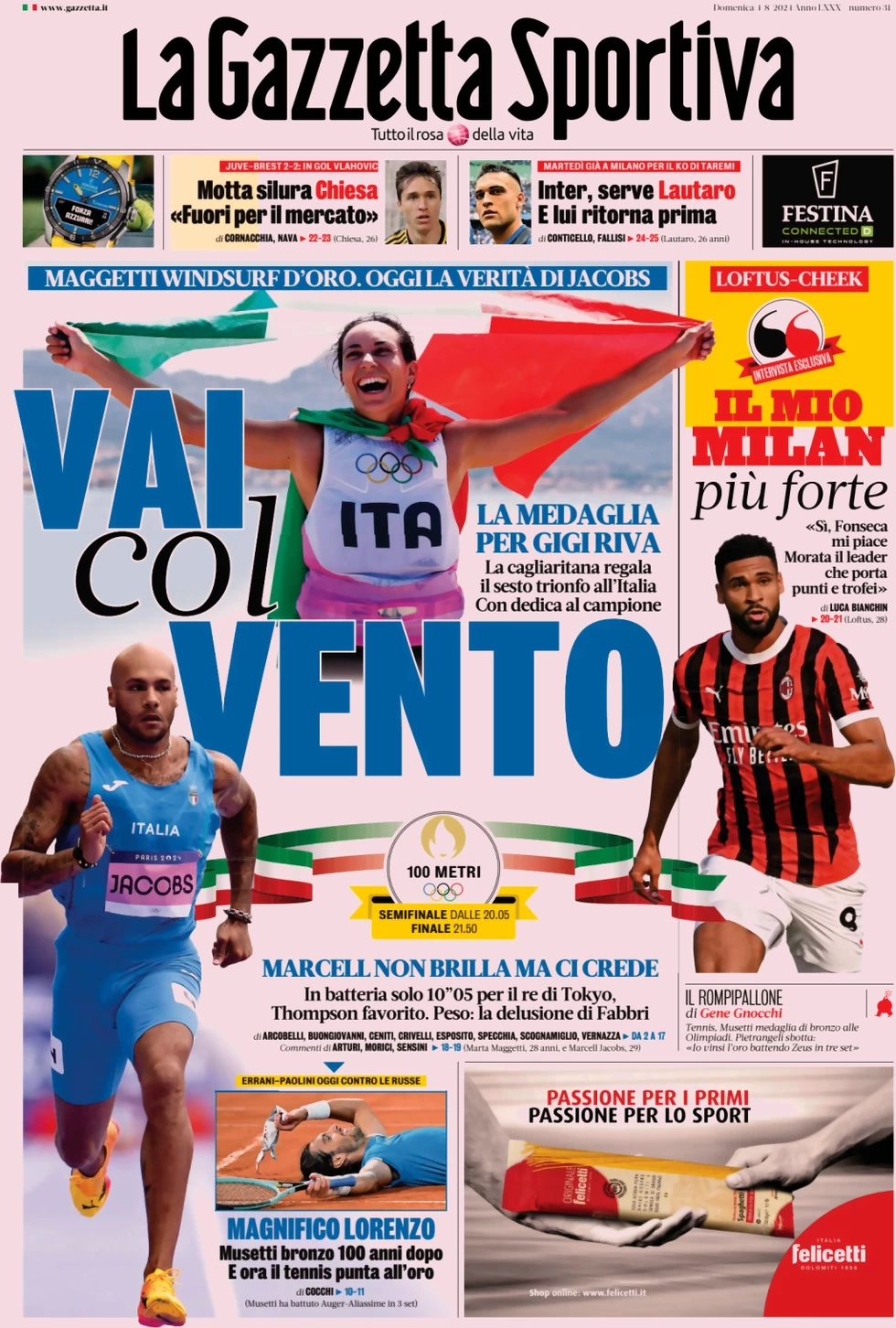 anteprima della prima pagina di la-gazzetta-dello-sport del 04/08/2024