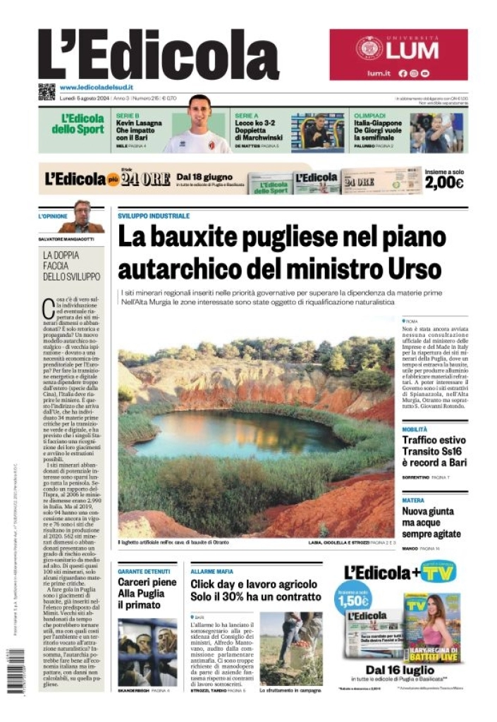 anteprima della prima pagina di ledicola-del-sud-bari,-foggia,-basilicata del 05/08/2024