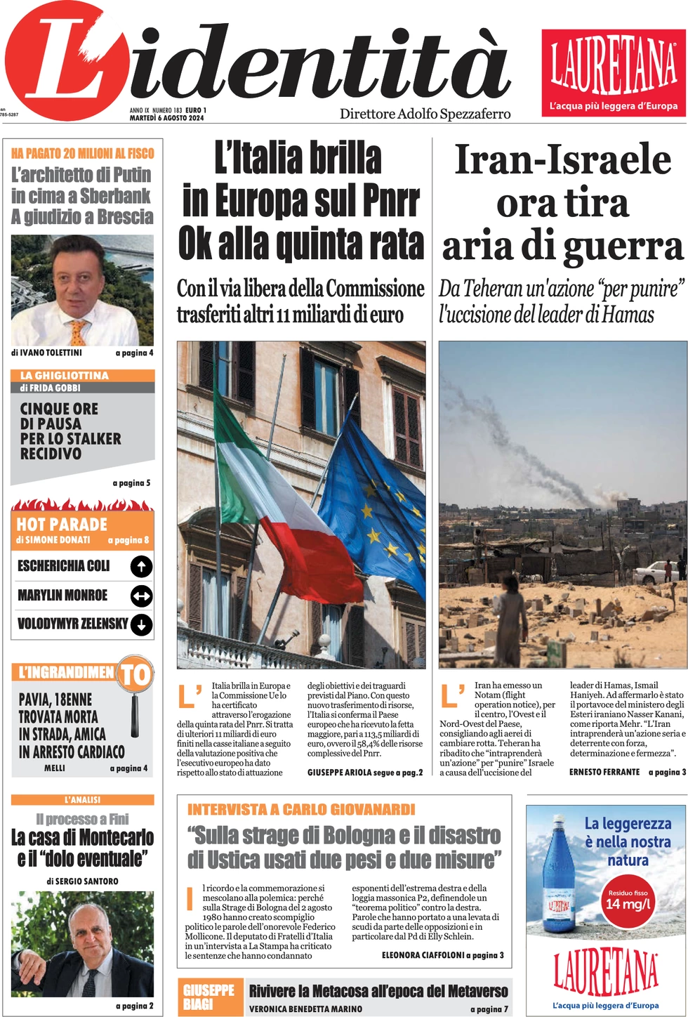anteprima della prima pagina di lidentit del 05/08/2024