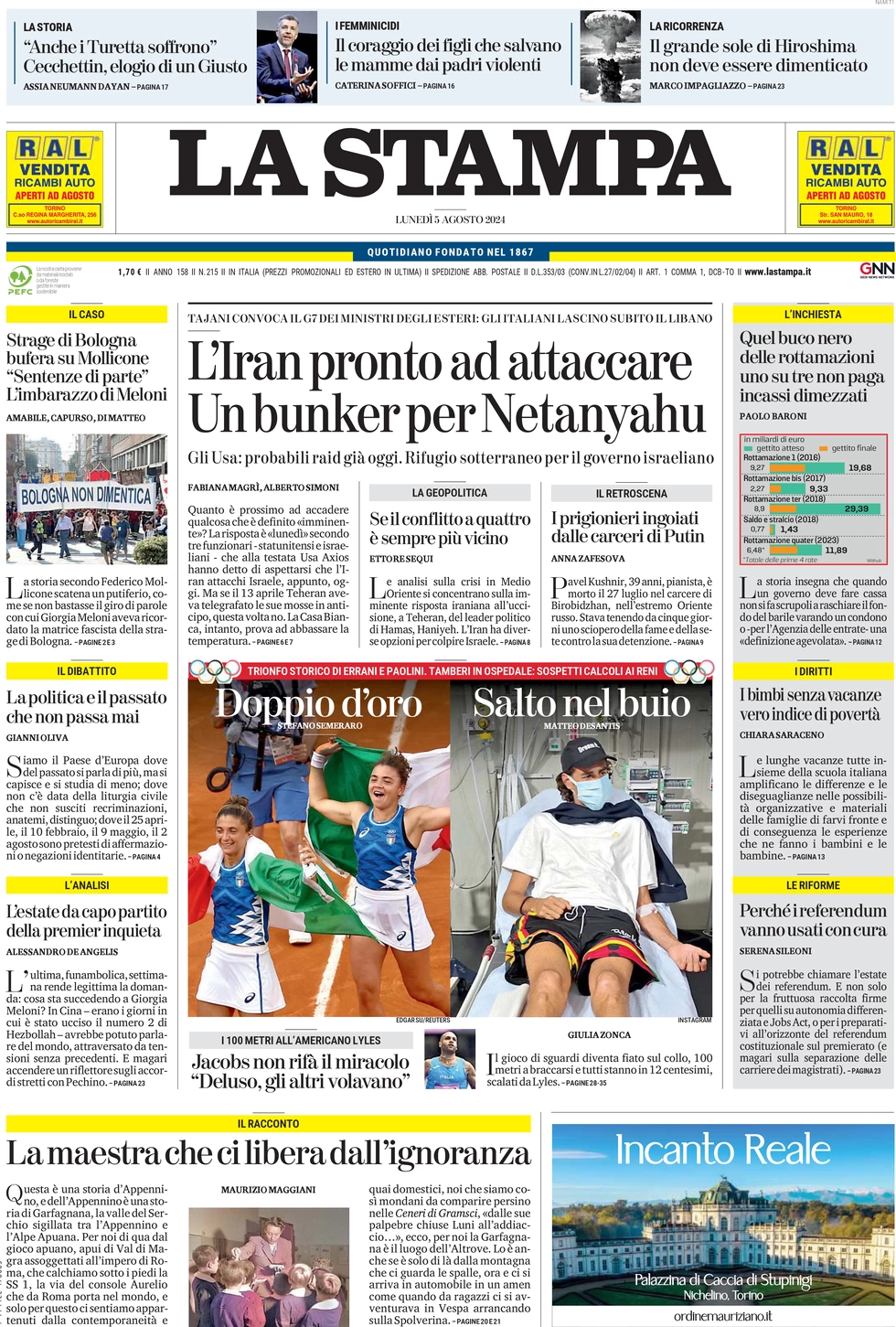 anteprima della prima pagina di la-stampa del 05/08/2024