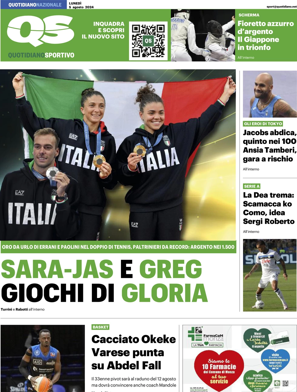 anteprima della prima pagina di qs-quotidiano-sportivo del 05/08/2024