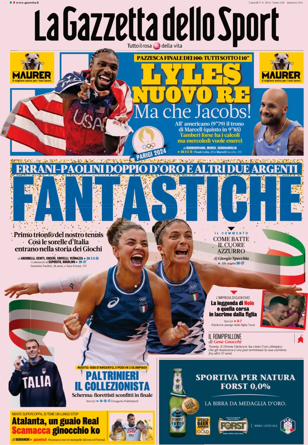 anteprima della prima pagina di la-gazzetta-dello-sport del 05/08/2024