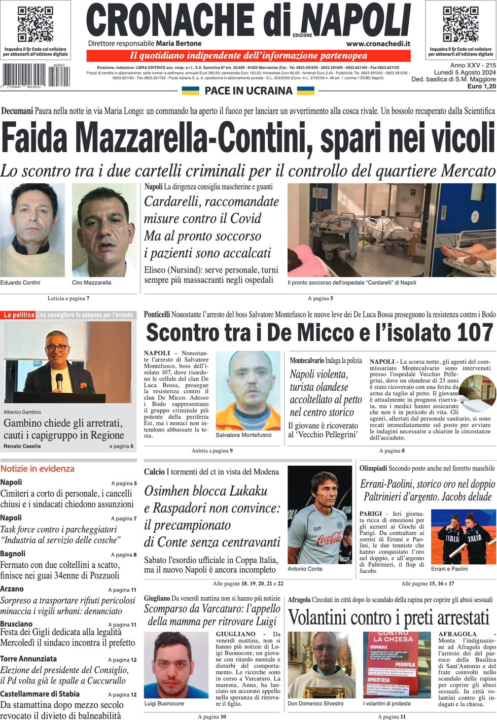 anteprima della prima pagina di cronache-di-napoli del 05/08/2024