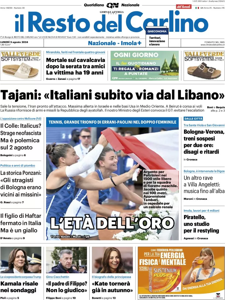 anteprima della prima pagina di il-resto-del-carlino del 05/08/2024