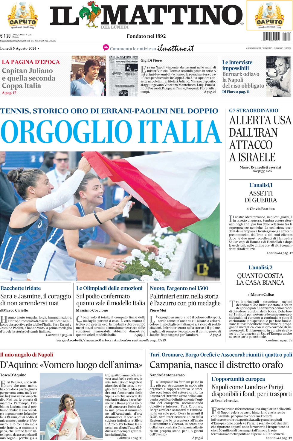 anteprima della prima pagina di il-mattino del 05/08/2024