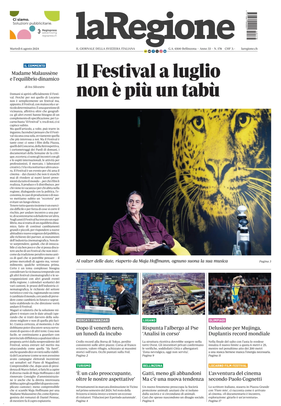 anteprima della prima pagina di la-regione del 06/08/2024