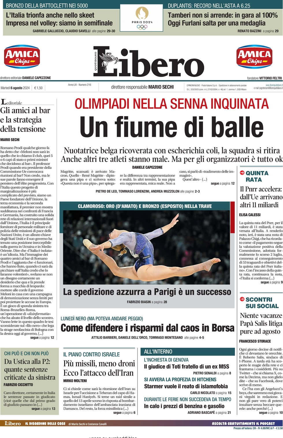 anteprima della prima pagina di libero-quotidiano del 06/08/2024