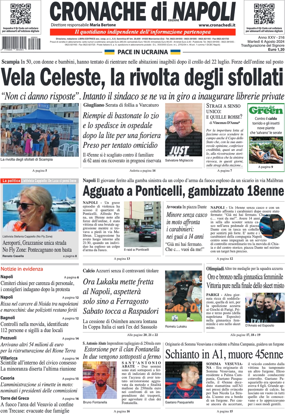 anteprima della prima pagina di cronache-di-napoli del 06/08/2024