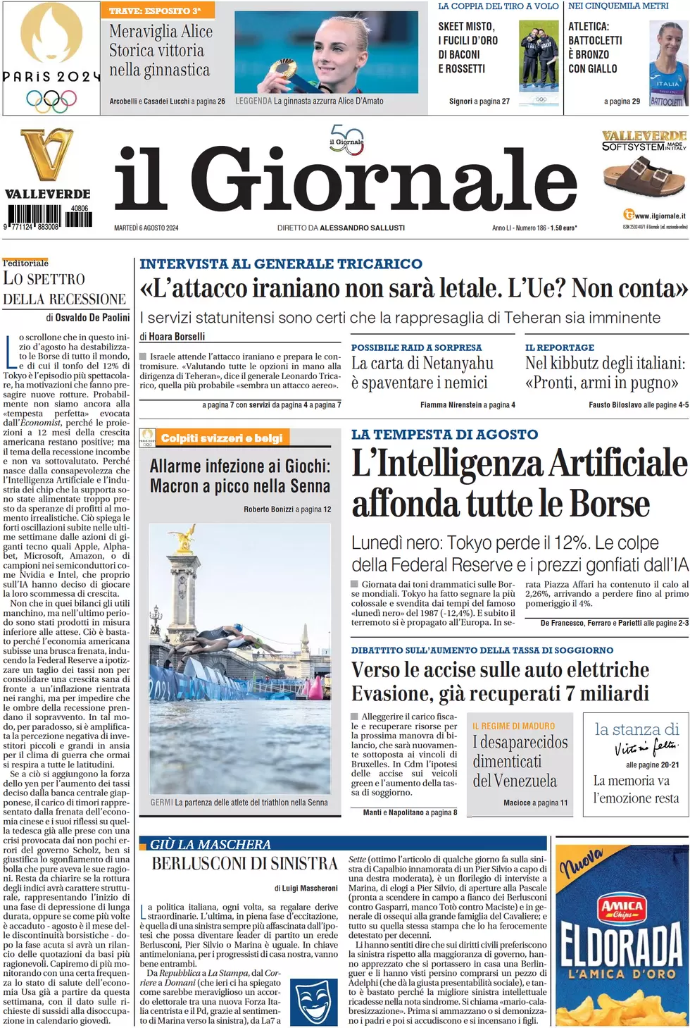 anteprima della prima pagina di il-giornale del 06/08/2024