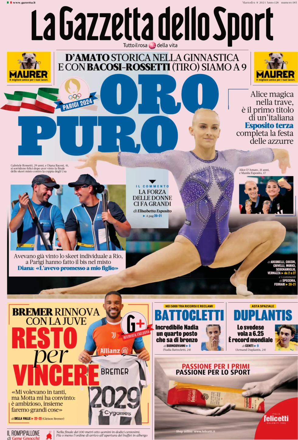 anteprima della prima pagina di la-gazzetta-dello-sport del 06/08/2024