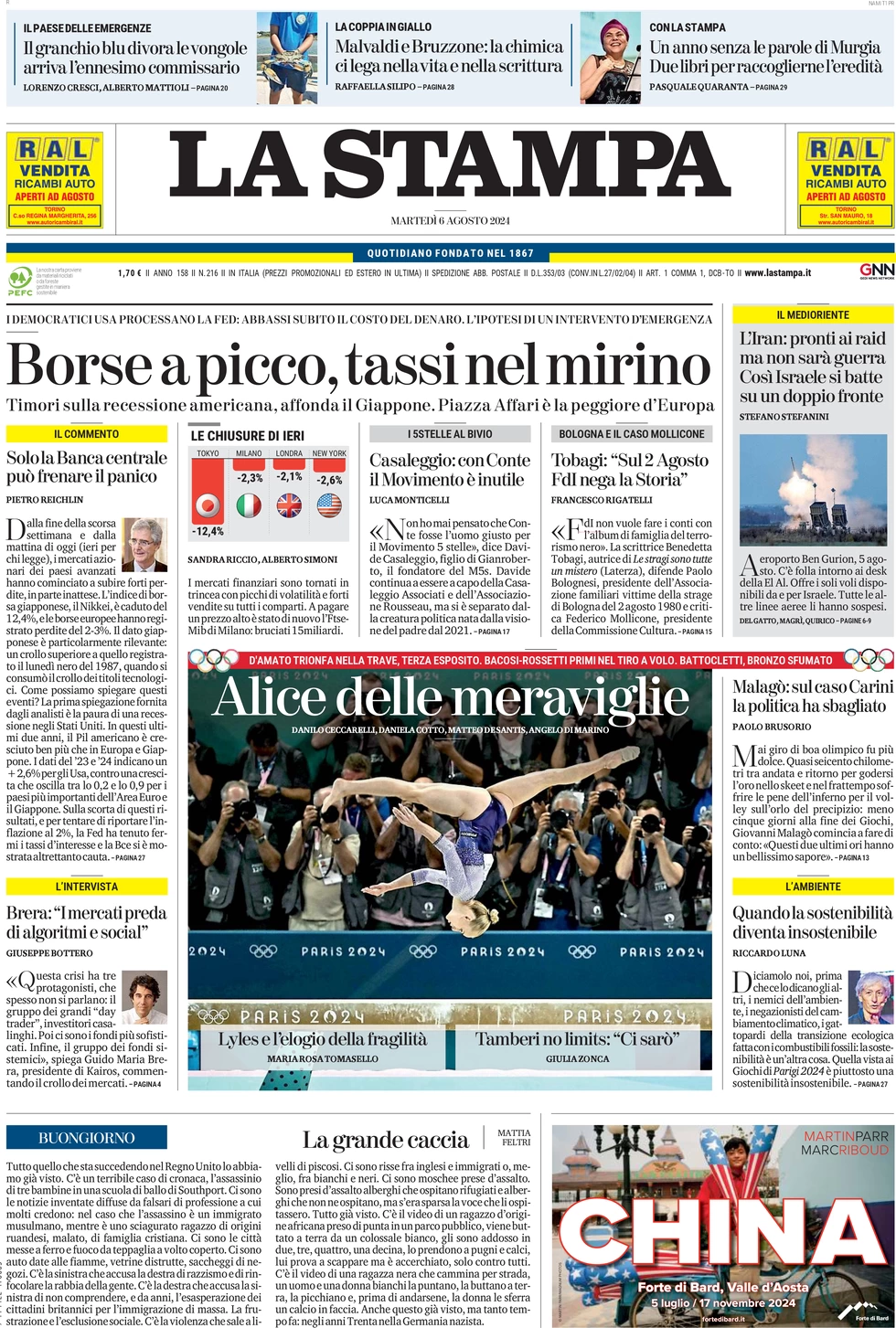 anteprima della prima pagina di la-stampa del 06/08/2024