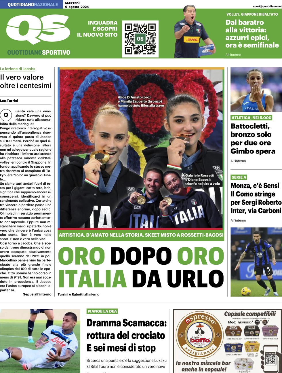 anteprima della prima pagina di qs-quotidiano-sportivo del 06/08/2024