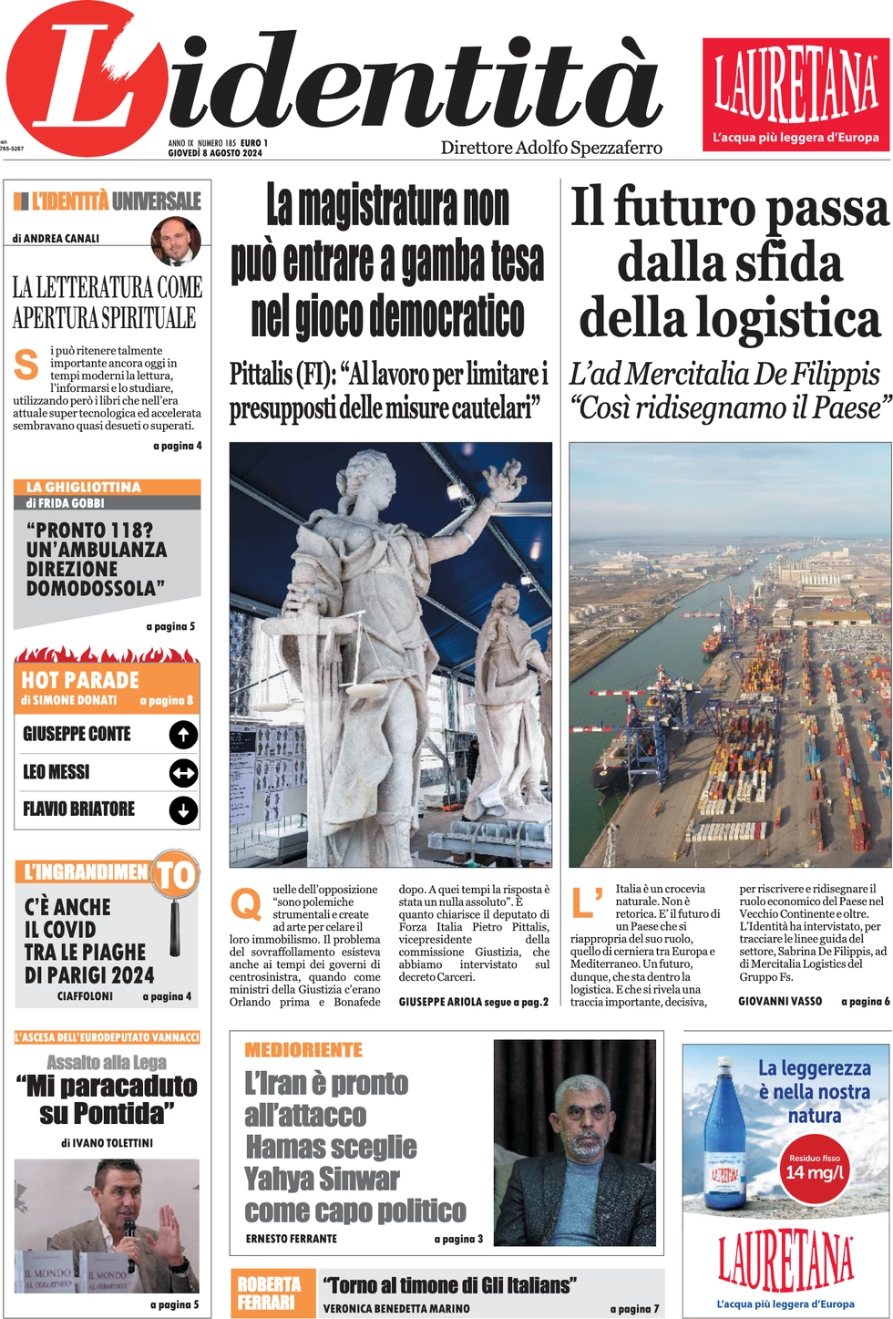 anteprima della prima pagina di lidentit del 07/08/2024