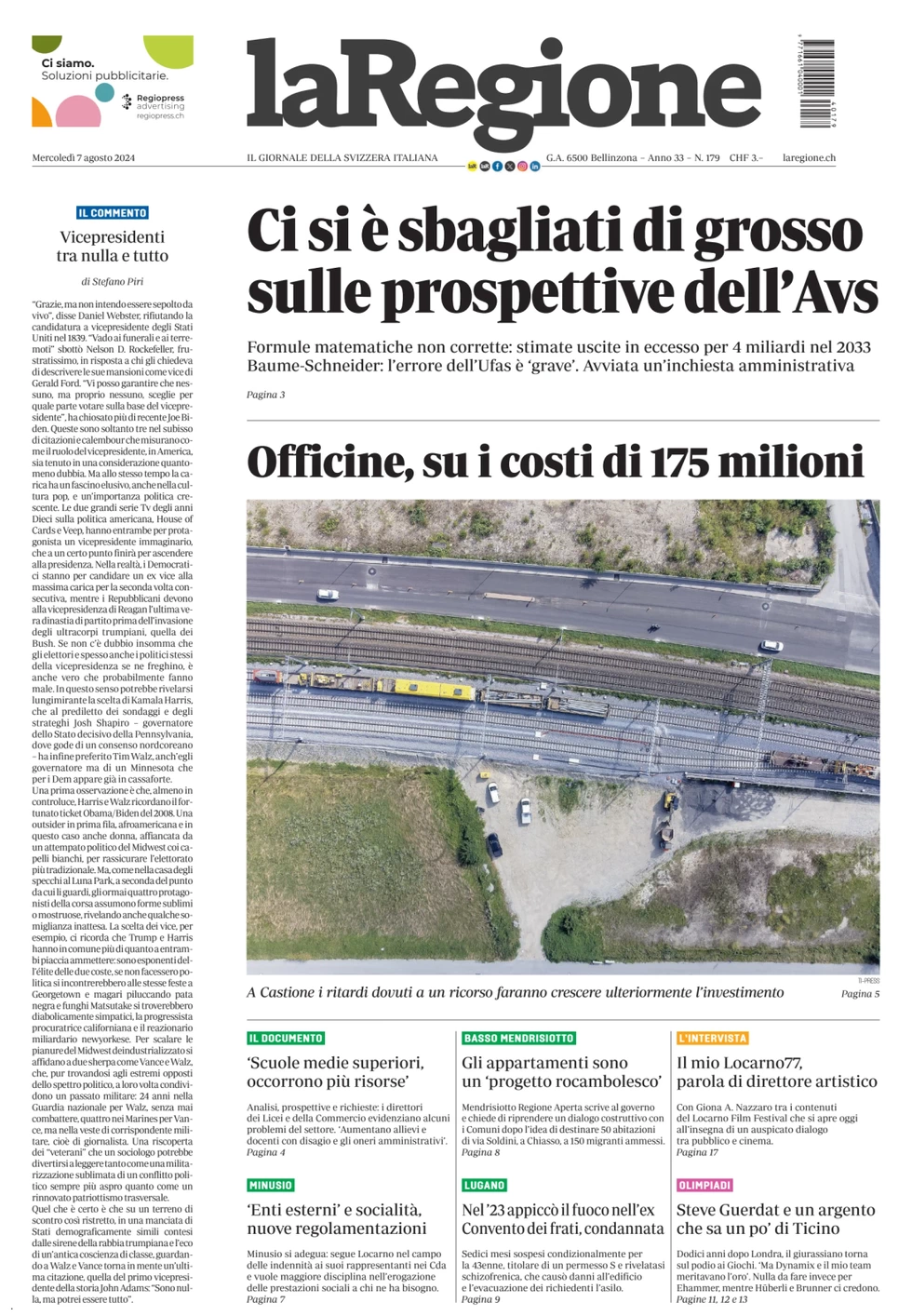 anteprima della prima pagina di la-regione del 07/08/2024