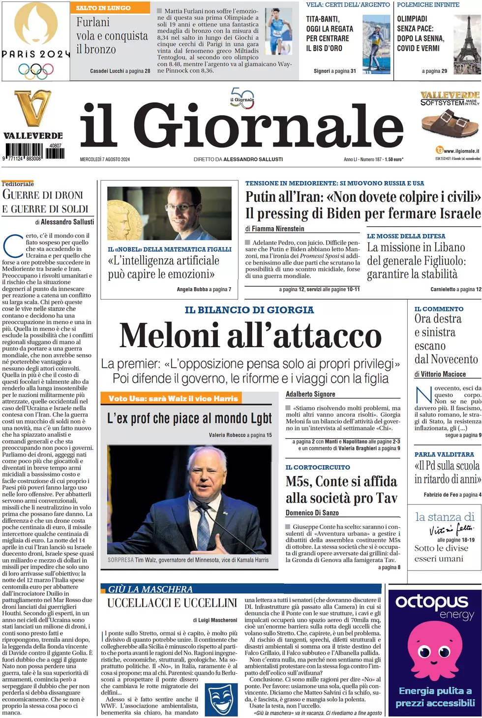 anteprima della prima pagina di il-giornale del 07/08/2024